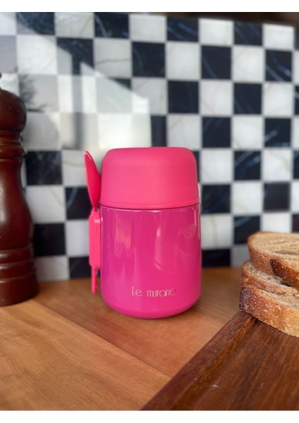 Kaşıklı Yemek Termosu Paslanmaz Çelik 500 ml Pembe Yemek Termosu