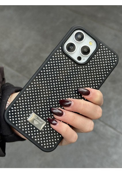 Apple iPhone 15 Pro Uyumlu Elmas Pırlanta Taşlı Siyah Kılıf