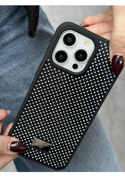 Apple iPhone 15 Pro Uyumlu Elmas Pırlanta Taşlı Siyah Kılıf