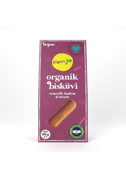 Organik ve Vegan Zencefil Badem Tarçınlı Bisküvi 60 gr 6'lı
