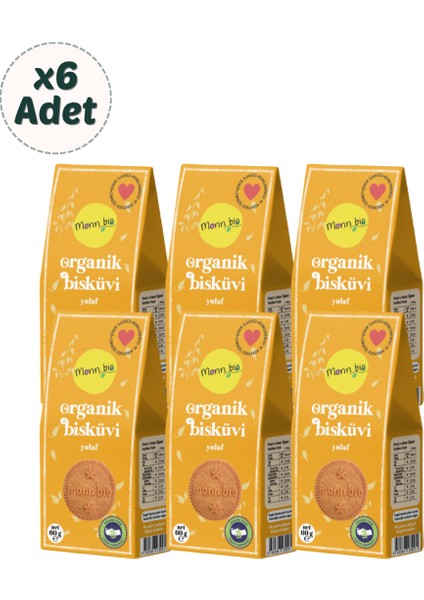 Organik ve Vegan Yulaflı Bisküvi 60 gr 6'lı