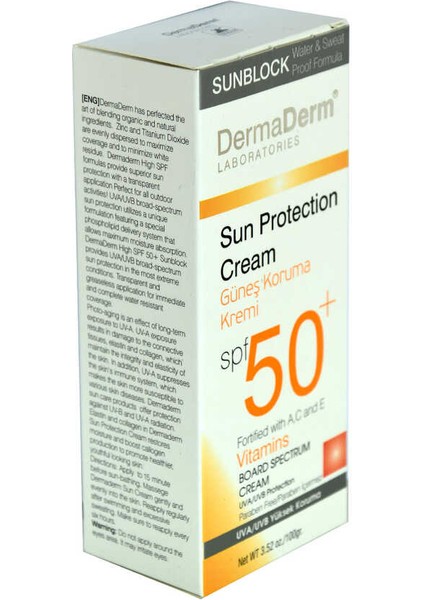 Güneş Koruma Kremi Spf 50+ Faktör Parabensiz Uva/Uvb Yüksek Koruma 100 gr