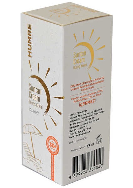 Güneş Kremi Spf 30+ Uva+Uvb Suntan Cream 125 ml