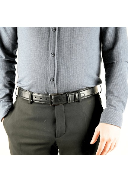 Battal Boy / Büyük Beden 3,5 cm Klasik Erkek Hakiki Deri Kemer