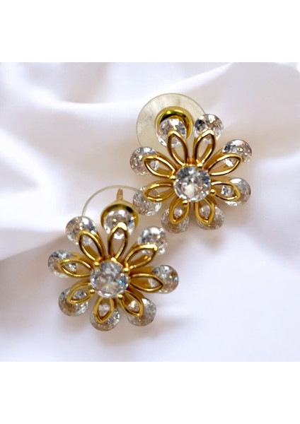 Özel Seri Zirkon Taşlı Çelik Gold Küpe