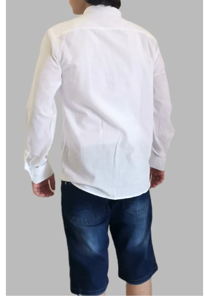Beyaz Keten Slim Fit Uzun Kol Erkek Gömlek fiyatları