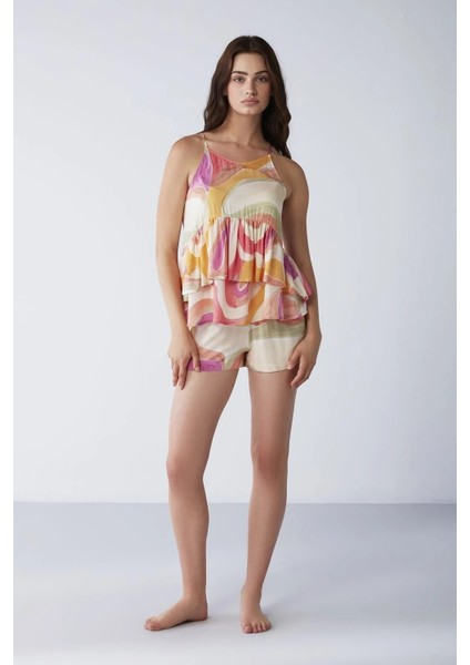 Desenli Şort Pijama Takımı