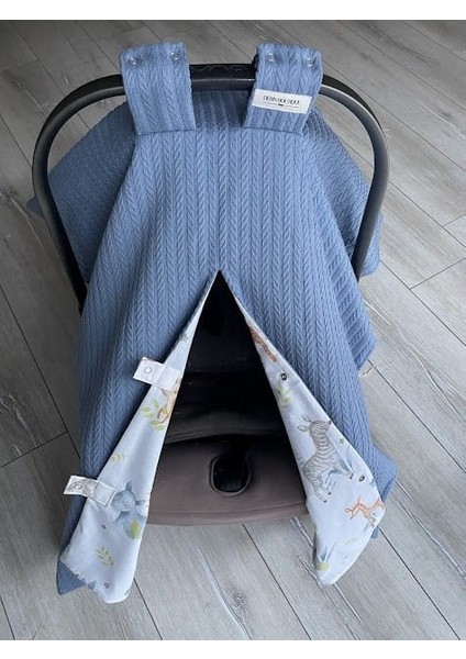 Denim Mavi Örgü Safari Poplin Çift Yönlü Puset Örtüsü