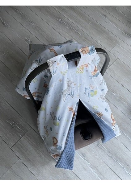 Denim Mavi Örgü Safari Poplin Çift Yönlü Puset Örtüsü