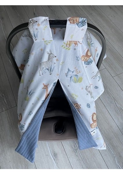 Denim Mavi Örgü Safari Poplin Çift Yönlü Puset Örtüsü