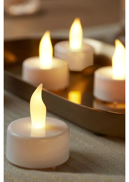 Dekoratif Alev Efektli LED Mum 4 Adet Tea Light Dekor Ambiyans LED Işıklı Dumansız Mum
