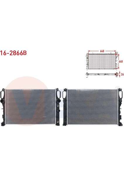 VEKA-16-2866B - Su Radyatoru Brazıng Mercedes Cls (C219) Cls 350 A-T/m-T 2004-2011/ E Serısı (W211) E 200 Cdı - E 220 Cdı - E 240 - E 280 - E 320 - E 350 A-T/m-T 2002-2008