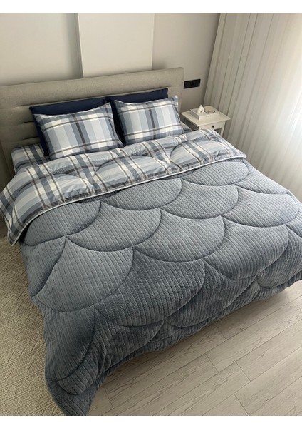 Wellsoft Dream Ekose King Size Gri Uyku Seti Çarşaflı