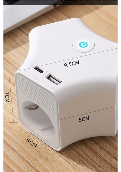 3'lü Grup Priz 3 Priz 1 USB 1 Type-C Anahtarlı Çocuk Emniyetli Dönebilen Duvar Monte Aparatlı 1.5 M