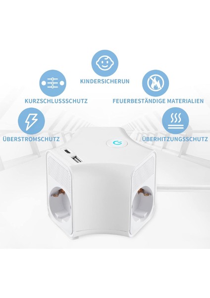 3'lü Grup Priz 3 Priz 1 USB 1 Type-C Anahtarlı Çocuk Emniyetli Dönebilen Duvar Monte Aparatlı 1.5 M
