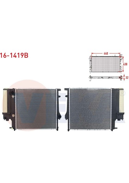 VEKA-16-1419B - Su Radyatoru Brazıng Kare Tıp Bmw 3 Serısı (E36) 316 I - 318İ - 320İ - 325İ A-T Ac+/- 1990-1998