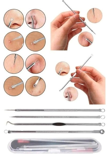 Temizleyici 4'Lü Set Paslanmaz Çelik Komedon