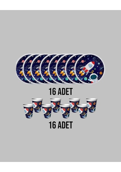 Uzay Temalı Tabak Bardak 16 Li - Doğum Günü Parti Seti Malzemeleri