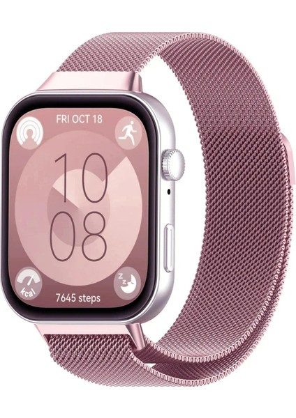 Huawei Watch Fit 3 Uyumlu Paslanmaz Hasır Örgü Metal Mıknatıs Kordon