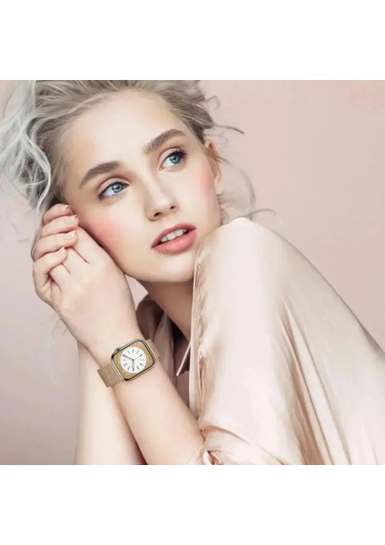 Watch Seri 10 46MM Uyumlu Paslanmaz Hasır Örgü Metal Mıknatıs Kordon