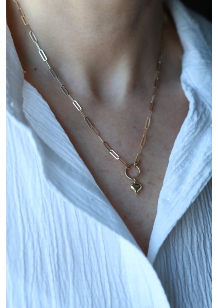 14 Ayar Altın Kalp Detaylı Ataç Kolye fiyatları