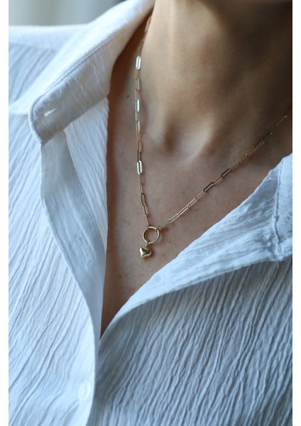 14 Ayar Altın Kalp Detaylı Ataç Kolye modelleri