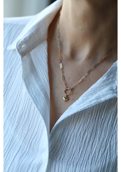 14 Ayar Altın Kalp Detaylı Ataç Kolye fırsatları