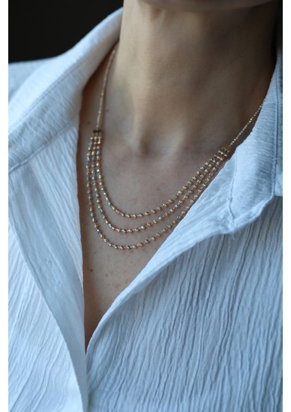 14 Ayar Altın Üç Renkli Üç Sıra Dorika Kolye