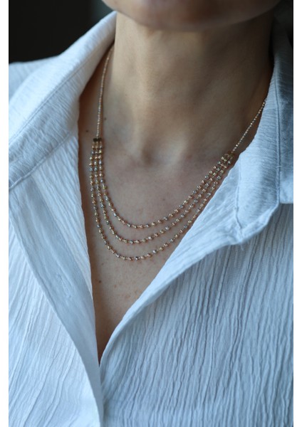 14 Ayar Altın Üç Renkli Üç Sıra Dorika Kolye fiyatları