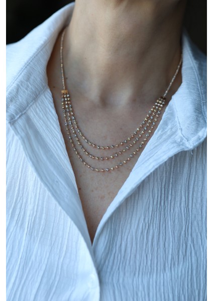 14 Ayar Altın Üç Renkli Üç Sıra Dorika Kolye modelleri