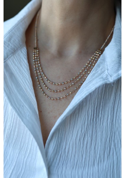 14 Ayar Altın Üç Renkli Üç Sıra Dorika Kolye fırsatları