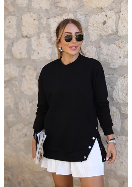 Chamakh Kadın Yanı Çıt Çıt Detaylı 3 Iplik Sweatshirt