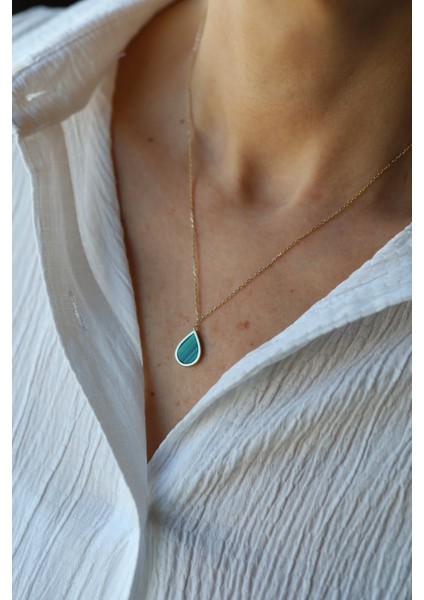 14 Ayar Altın Malahit Taş Detaylı Damla Kolye fiyatları