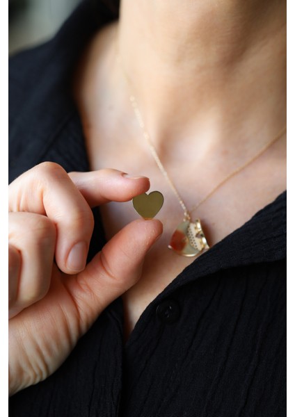 14 Ayar Altın Kapaklı Kalp Kolye indirimleri