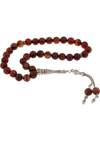 Doğaltaş Metal Püsküllü Akik Taşı Tesbih