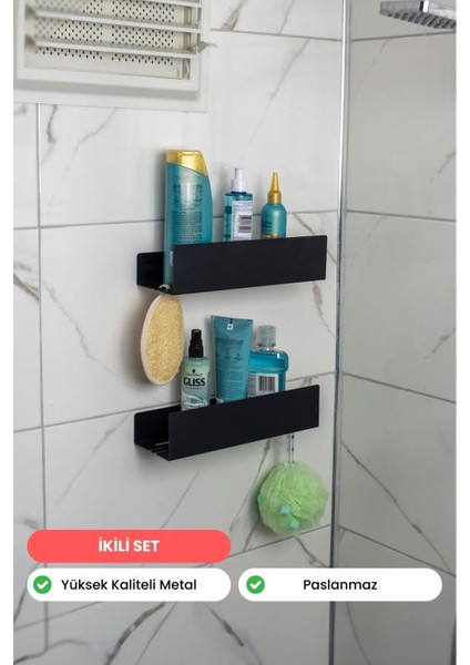 Yüksek Kaliteli Paslanmaz Banyo Düzenleyici Şampuanlık Duş Rafı - 2'li Set