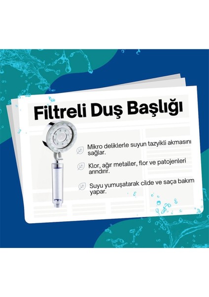 Masaj Özellikli 5 Adet Yedek Filtreli Su Tasarruflu Kireç Önleyici Özellikli Duş Başlığı