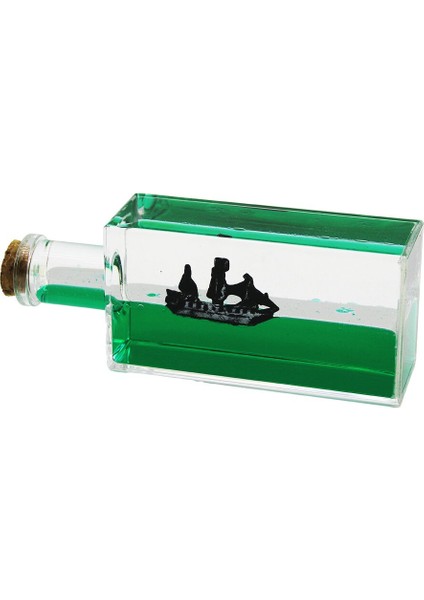 Yeşil Su Dikdörtgen Mika - Şişe Yüzen Batmayan Gemi Dekoratif Biblo Akvaryum 6.5 x 16.5 x 4.3 cm (4741)