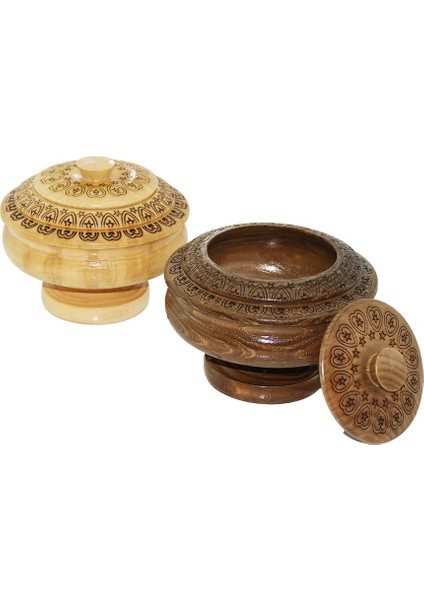 Ayaklı Desenli - Cnc Işlemeli Ahşap Şekerlik Kapaklı Fileli Ambalaj (4741)