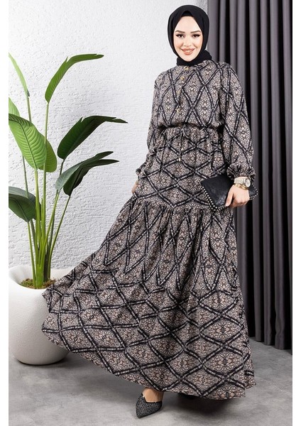 bağcıklı Desenli Viskon Elbise