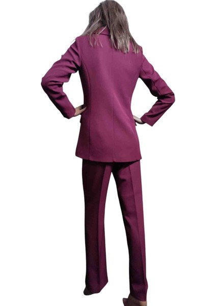 Bordo Kadın Blazer Ceket Pantolon Takım Elbise fırsatları