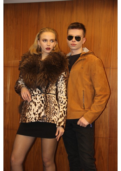Kürk Detaylı Leopar Mont