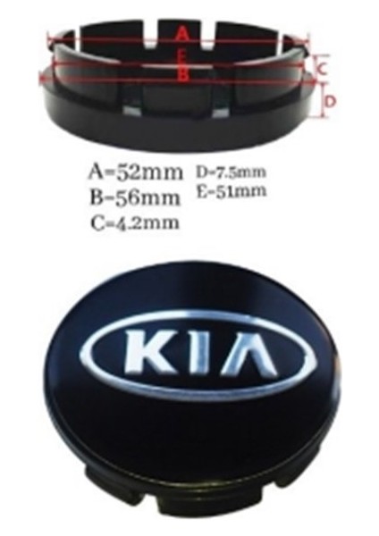 Jant Göbek Arması Siyah Renk 56-52MM (Q55) Kıa
