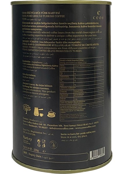 Türk Kahvesi Taze Çekilmiş Teneke Kutu (250 gr) fiyatları