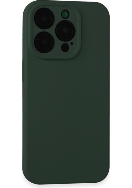 Apple iPhone 15 Pro Max Kılıf Silikon Kılıf Yumuşak Kılıf Içi Kadife Lansman - Koyu Yeşil