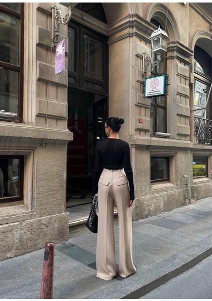 Yün Efektli Palazzo Pantolon Bej fırsatları