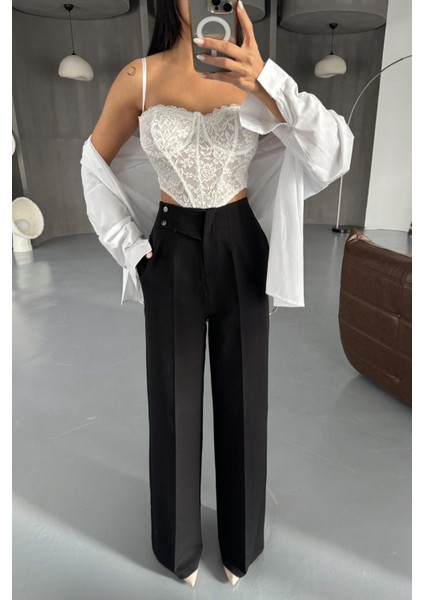 Siyah Düğme Detay Palazzo Pantolon fiyatları