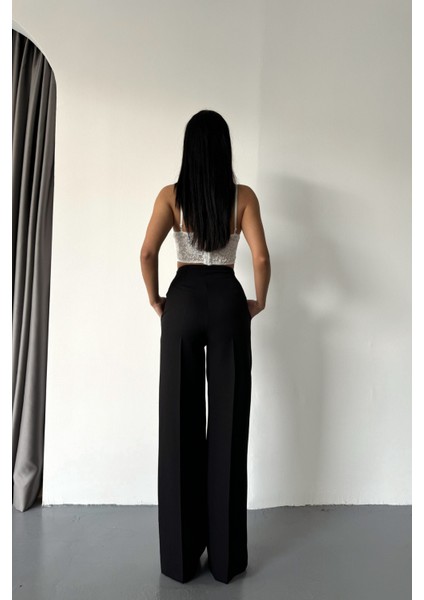 Siyah Düğme Detay Palazzo Pantolon indirimleri