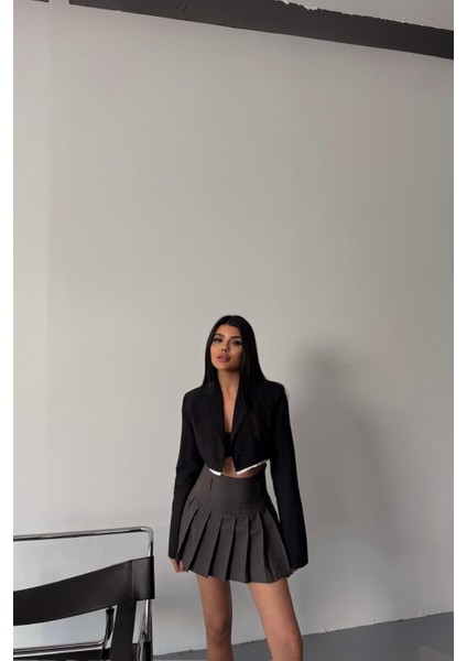Tek Düğme Crop Siyah Ceket