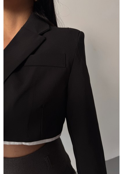 Tek Düğme Crop Siyah Ceket